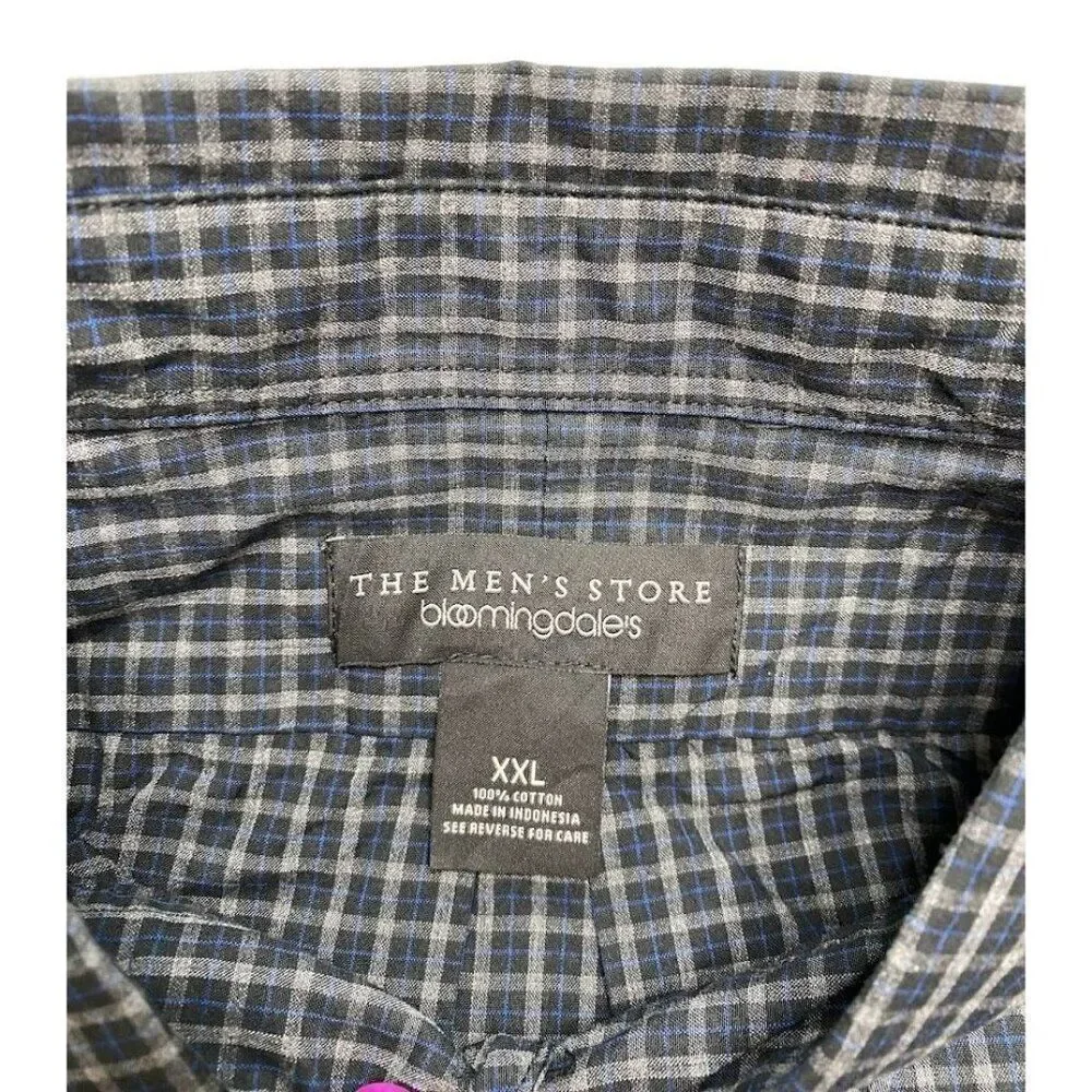 The Men's Store Button Down Shirt Men's 2XL‎ XXL Navy Gray Blue Plaid Collar NEW
